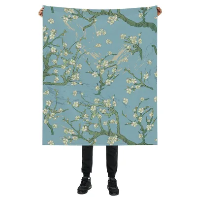 Almond Blossom Floral Pattern Blanket: Artistic Spring Branches