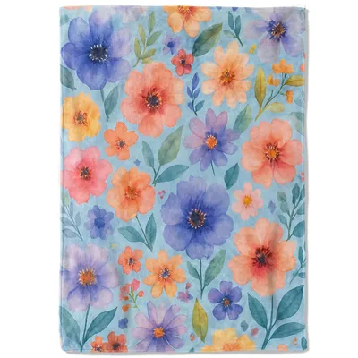 Watercolor Flower Pattern Blanket No. 2: Soft Floral Fleece Throw