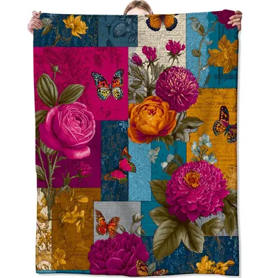 Vintage Patchwork Floral Butterflies Blanket: A Quilted Garden Design