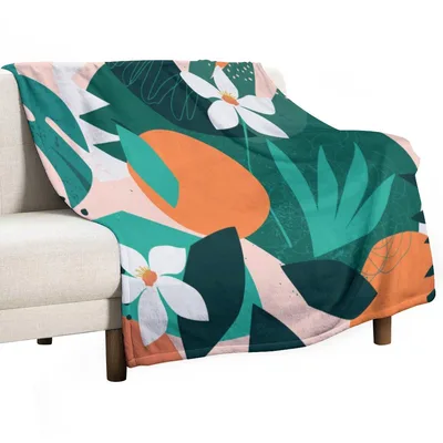 Modern Floral Abstract Plants Blanket: Bold Geometric Botanical Print