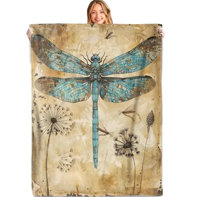 Vintage Dragonfly Dandelions Blanket