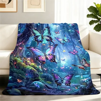 Butterflies in Blue Forest Blanket: Enchanted Winged Insects
