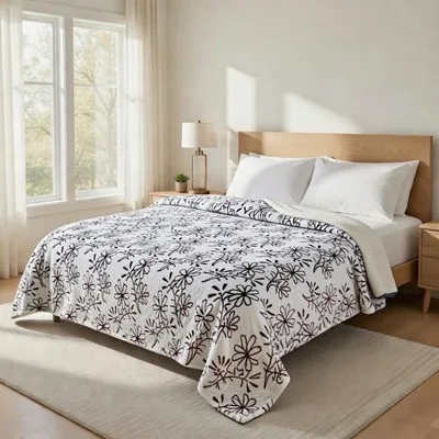 Black Floral Pattern Blanket featuring hand-drawn wildflowers