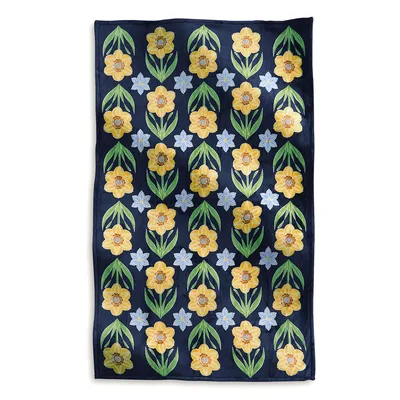 Yellow Daffodils Floral Pattern Blanket: Bright Spring Blooms on Navy