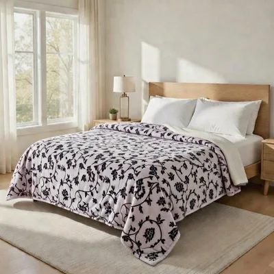 Black Floral Pattern on White Blanket for Classic Home Decor