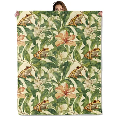 Tropical Flowers and Leaves Blanket with Amphibian Pattern