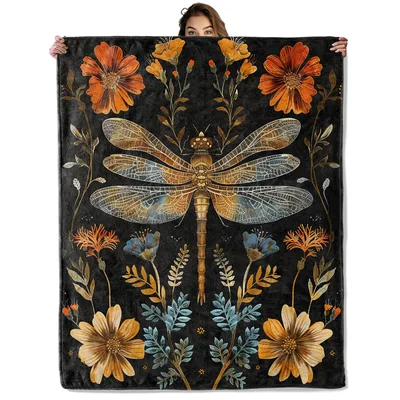 Dragonfly with Floral Garden Blanket