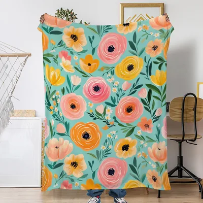 Watercolor Peony Floral Pattern Blanket for Soft Cozy Home Decor