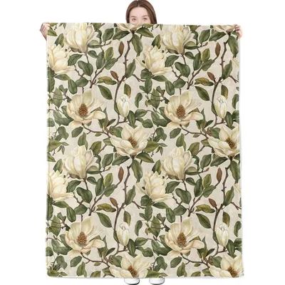 Magnolia Botanical Floral Pattern Blanket: Vintage Magnolia Design