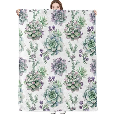 Succulent Plant Floral Pattern Blanket featuring watercolor succulents