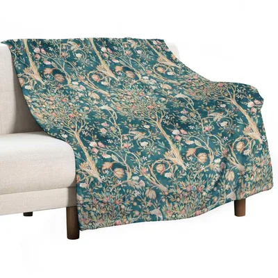 Retro Floral Birds Pattern Blanket featuring a vintage nature print