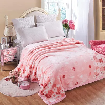 Pink Floral Print Plush Blanket featuring soft pink blossoms