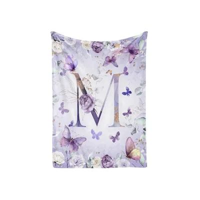 Butterfly Monogram Letter M Blanket with Floral Design