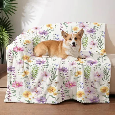Watercolor Wildflowers Pattern Blanket featuring soft pink
