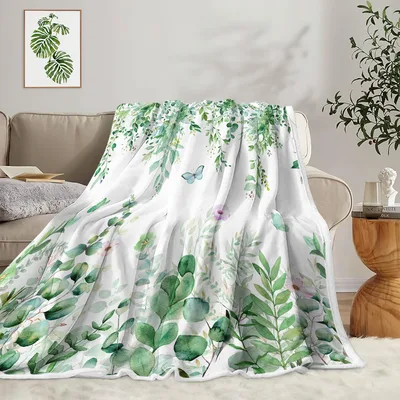 Sage Eucalyptus Leaves Pattern Blanket: Watercolor Greenery Design