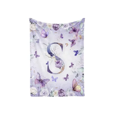 Butterfly Monogram Letter S Blanket with Floral Design
