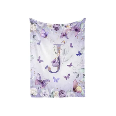 Butterfly Monogram Letter J Blanket with Floral Design