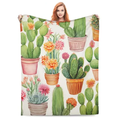 Cactus in Pots Blanket: Watercolor Cacti and Succulents Throw