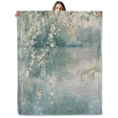 Watercolor Blossom Branches Blanket: Soft Floral Art for Cozy Spaces