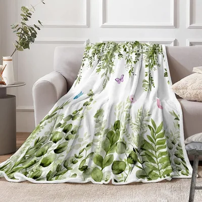 Eucalyptus Leaves and Flowers Blanket: Watercolor Botanical Design