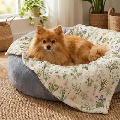 Spring Plants Wild Flowers Blanket: Botanical Print for Pet Lovers