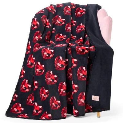 Red Rose Pattern Blanket No. 2: Faceted Ruby Hearts on Dark Background