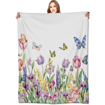 Spring Tulip Flower Butterflies Blanket: A Garden of Color and Wings