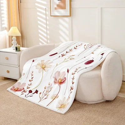 Watercolor Red Flowers Pattern Blanket featuring delicate red
