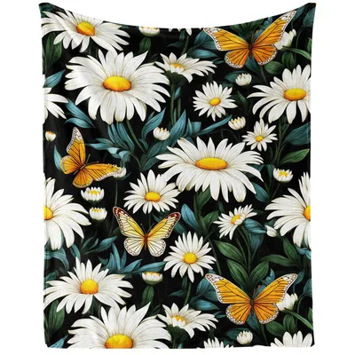 Daisies and Butterflies Pattern Blanket featuring white daisies