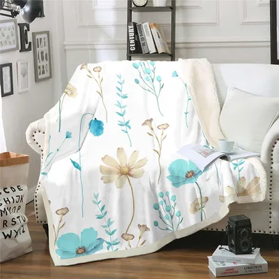 Watercolor Blue Flower Branches Blanket features soft teal