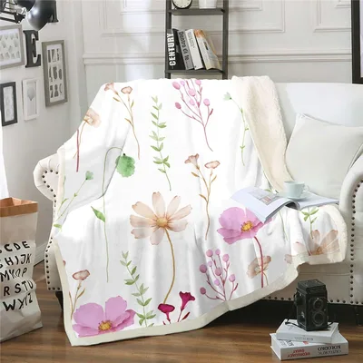 Watercolor Pink Wildflowers Blanket: Soft Floral Throw for Cozy Spaces