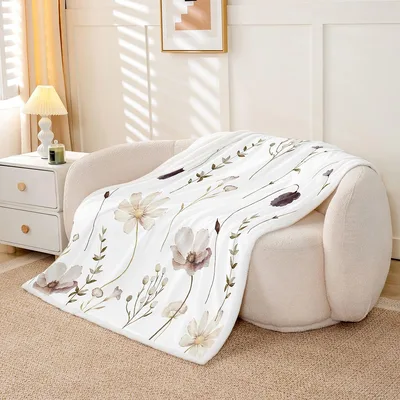 Watercolor Floral Branches Sherpa Blanket for Nature Lovers