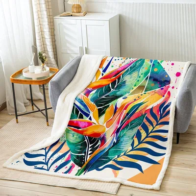 Tropical Leaves Botanical Print Blanket for Vibrant Room Decor