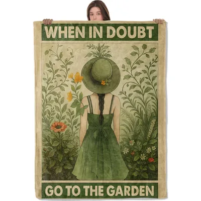 Garden Girl Vintage Floral Blanket featuring a girl