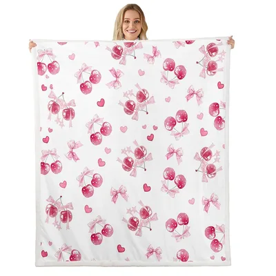 Pink Bows and Cherries Blanket: A Sweet Kawaii Print for Cozy Days