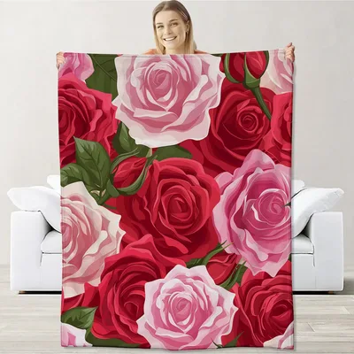Red and Pink Roses Blanket features lush red