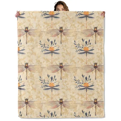 Dragonfly and Floral Pattern Blanket