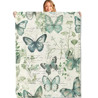 Retro Butterflies Botanical Pattern Blanket for Nature Lovers