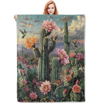 Blooming Cactus Desert Garden Blanket for Nature Lovers