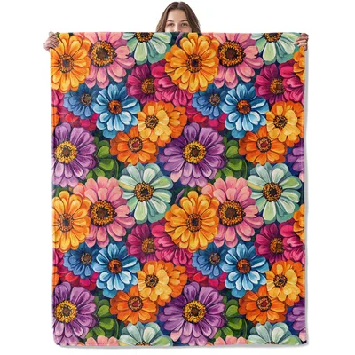 Colorful Flowers Pattern Blanket featuring vibrant rainbow daisies