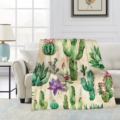 Watercolor Cactus and Succulents Blanket for Desert Plant Lovers