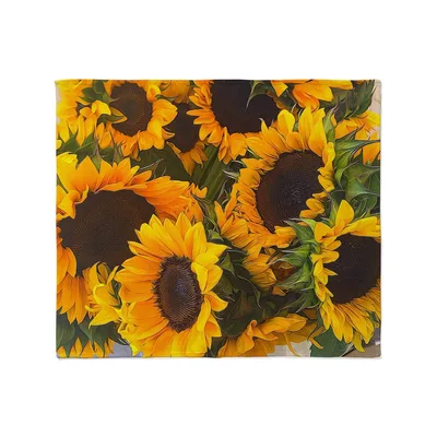 Sunflowers Field Photo Blanket features a vibrant close-up