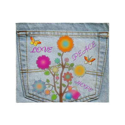 Peace Love Flower Denim Blanket: A Pocket of Hope and Color