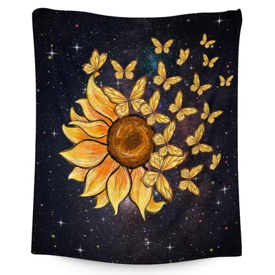 Sunflower and Butterflies Night Blanket: Cosmic Floral Design
