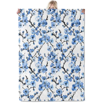 Blue Plum Blossom Branches Blanket