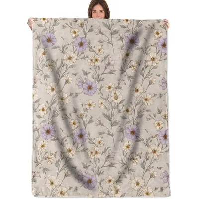 Lavender Wildflower Floral Pattern Blanket Vintage Botanical Throw