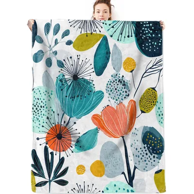 Modern Abstract Colorful Flowers Blanket for Botanical Lovers