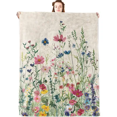 Colorful Wildflower Meadow Botanical Blanket features a lush