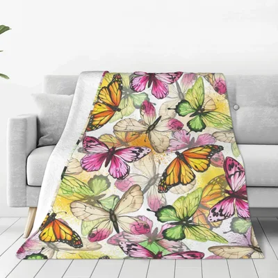 Colorful Butterflies Pattern Blanket featuring vibrant pink