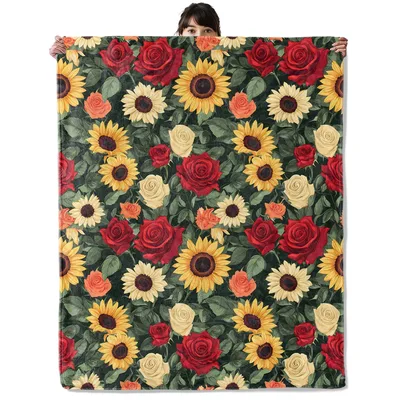 Sunflowers and Red Roses Blanket